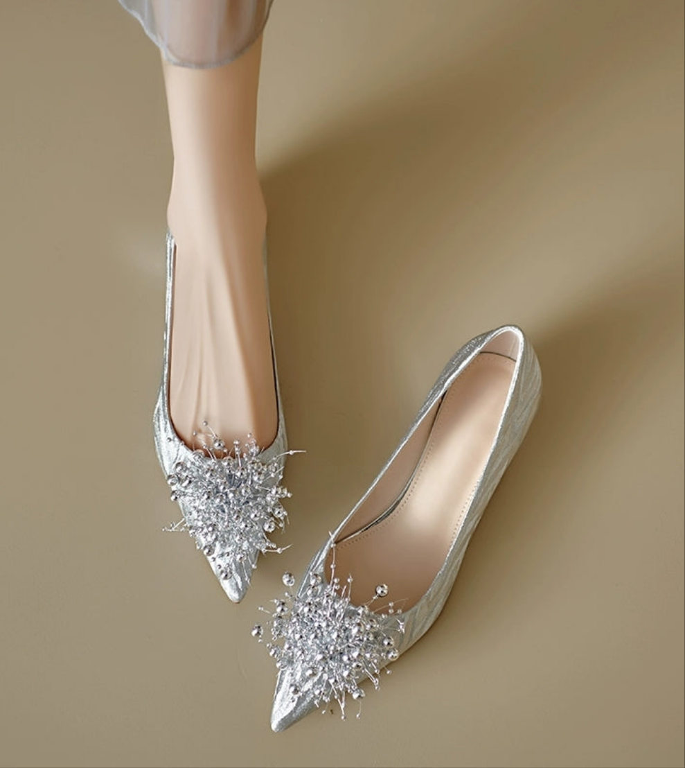 The Oriena Wedding Bridal Silver Flats