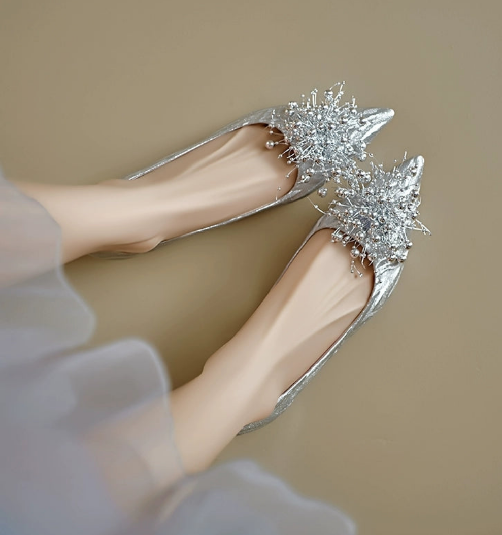 The Oriena Wedding Bridal Silver Flats