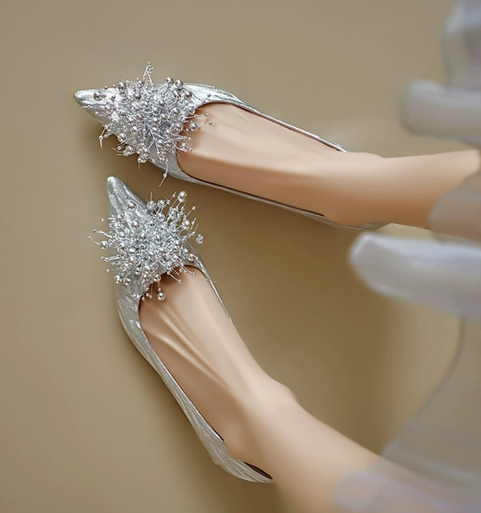 The Oriena Wedding Bridal Silver Flats