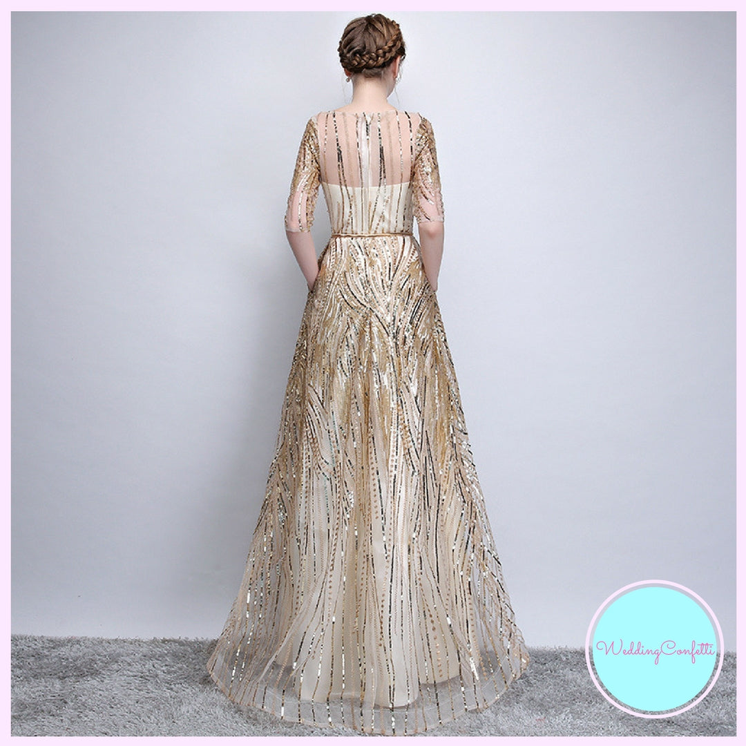 The Janicia Gold Long Sleeves Gown