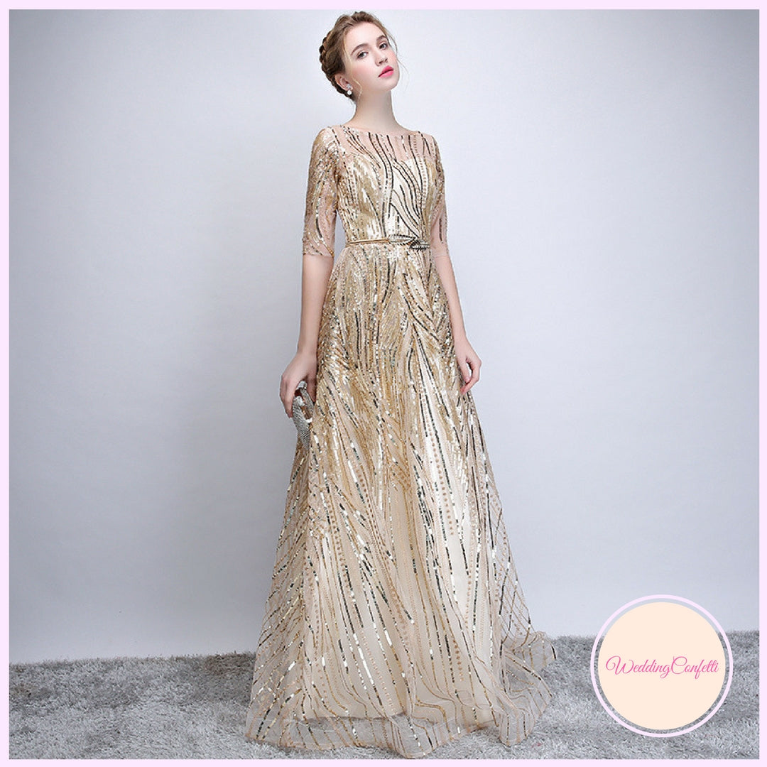 The Janicia Gold Long Sleeves Gown