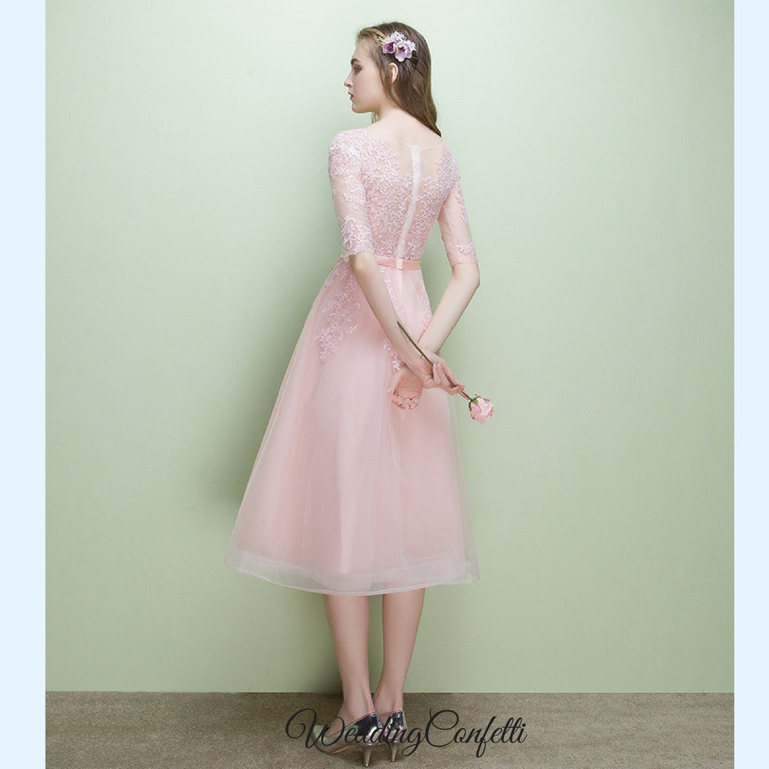 The Leanne Pink Illusion Lace Long Sleeves Dress