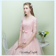 The Leanne Pink Illusion Lace Long Sleeves Dress
