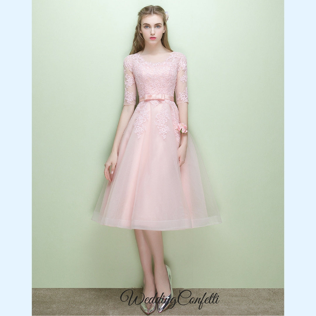 The Leanne Pink Illusion Lace Long Sleeves Dress