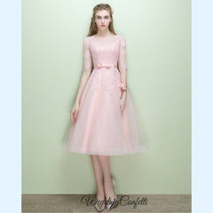 The Leanne Pink Illusion Lace Long Sleeves Dress