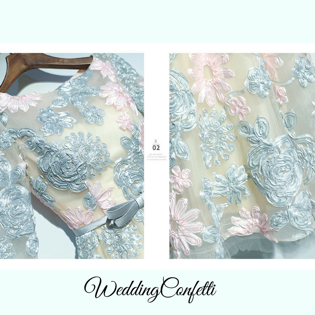 The Ophena Grey and Pink Long Sleeve Lace Dress