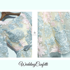 The Ophena Grey and Pink Long Sleeve Lace Dress