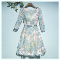 The Ophena Grey and Pink Long Sleeve Lace Dress