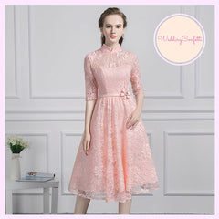 The Perina Pink / Champagne Lace Mandarin Collar Short Dress