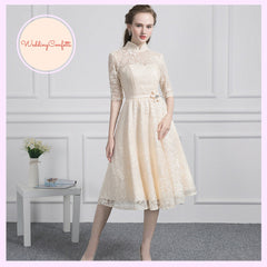 The Perina Pink / Champagne Lace Mandarin Collar Short Dress