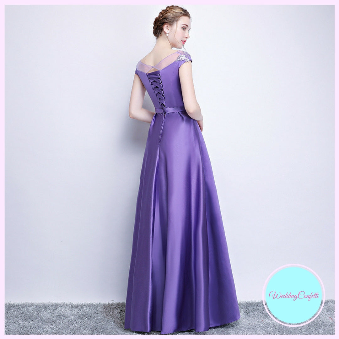 The Prunella Purple Lilac Off Shoulder Gown