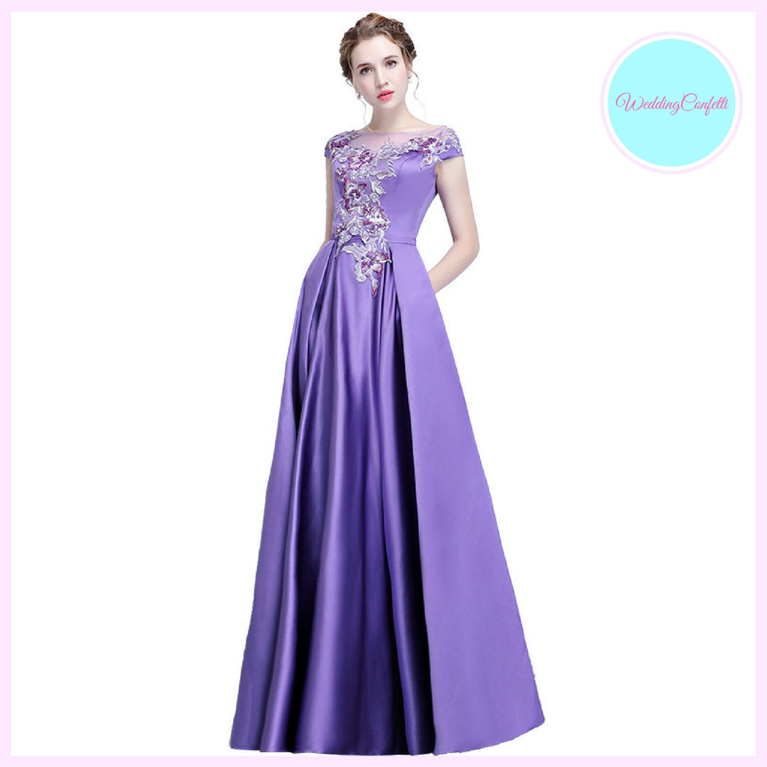 The Prunella Purple Lilac Off Shoulder Gown