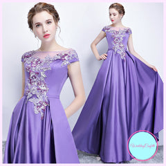 The Prunella Purple Lilac Off Shoulder Gown
