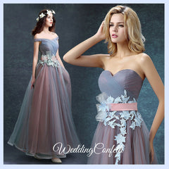 The Regalia Tulle Lace Off Shoulder Blue Gown