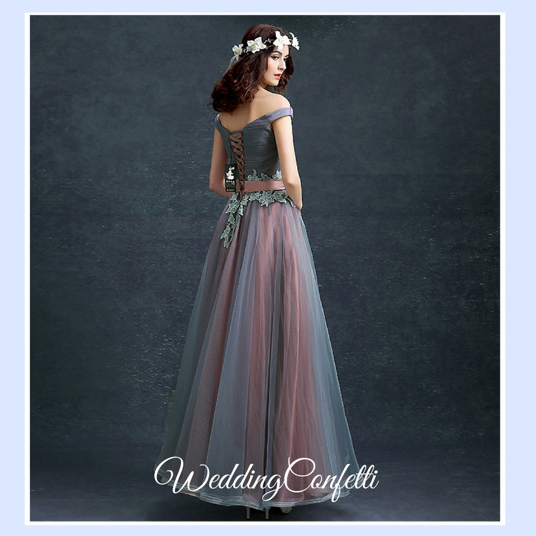 The Regalia Tulle Lace Off Shoulder Blue Gown
