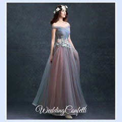 The Regalia Tulle Lace Off Shoulder Blue Gown