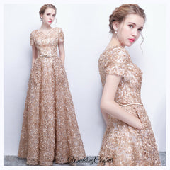 The Rikka Gold Short Sleeve Gown