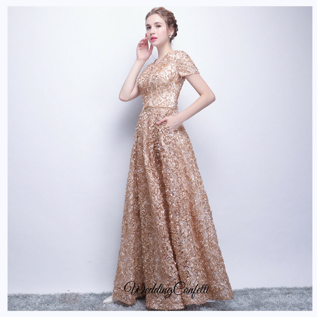 The Rikka Gold Short Sleeve Gown