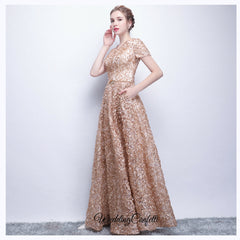The Rikka Gold Short Sleeve Gown