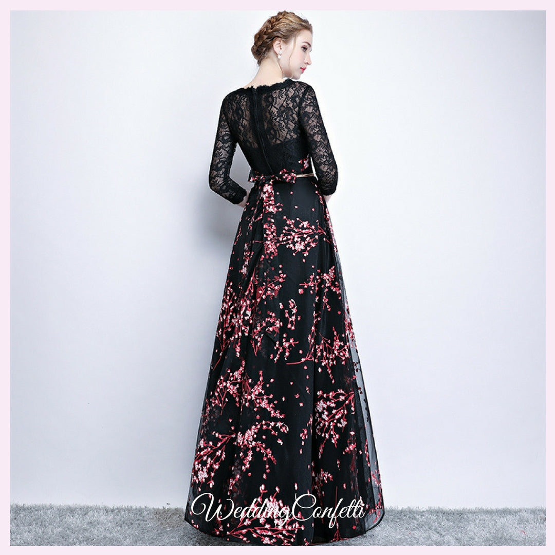 The Rozalia Floral Black Long Sleeves Gown