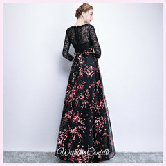 The Rozalia Floral Black Long Sleeves Gown