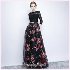The Rozalia Floral Black Long Sleeves Gown