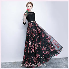 The Rozalia Floral Black Long Sleeves Gown
