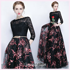 The Rozalia Floral Black Long Sleeves Gown