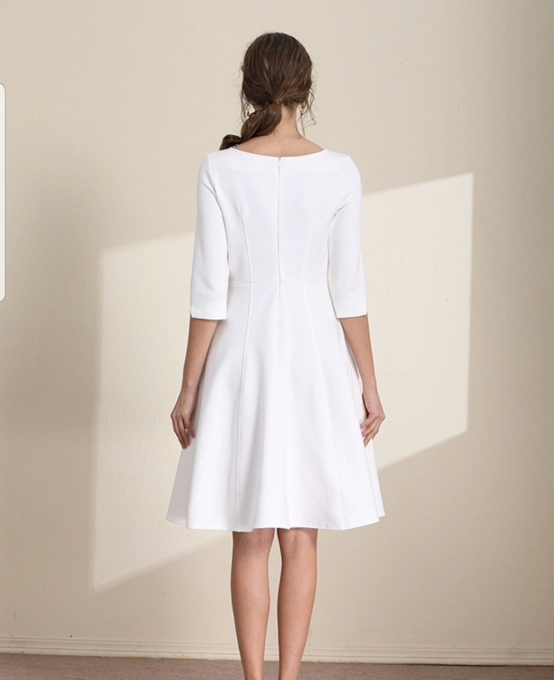 The Lisa Off White Short/Long Sleeves Round Neck Dress