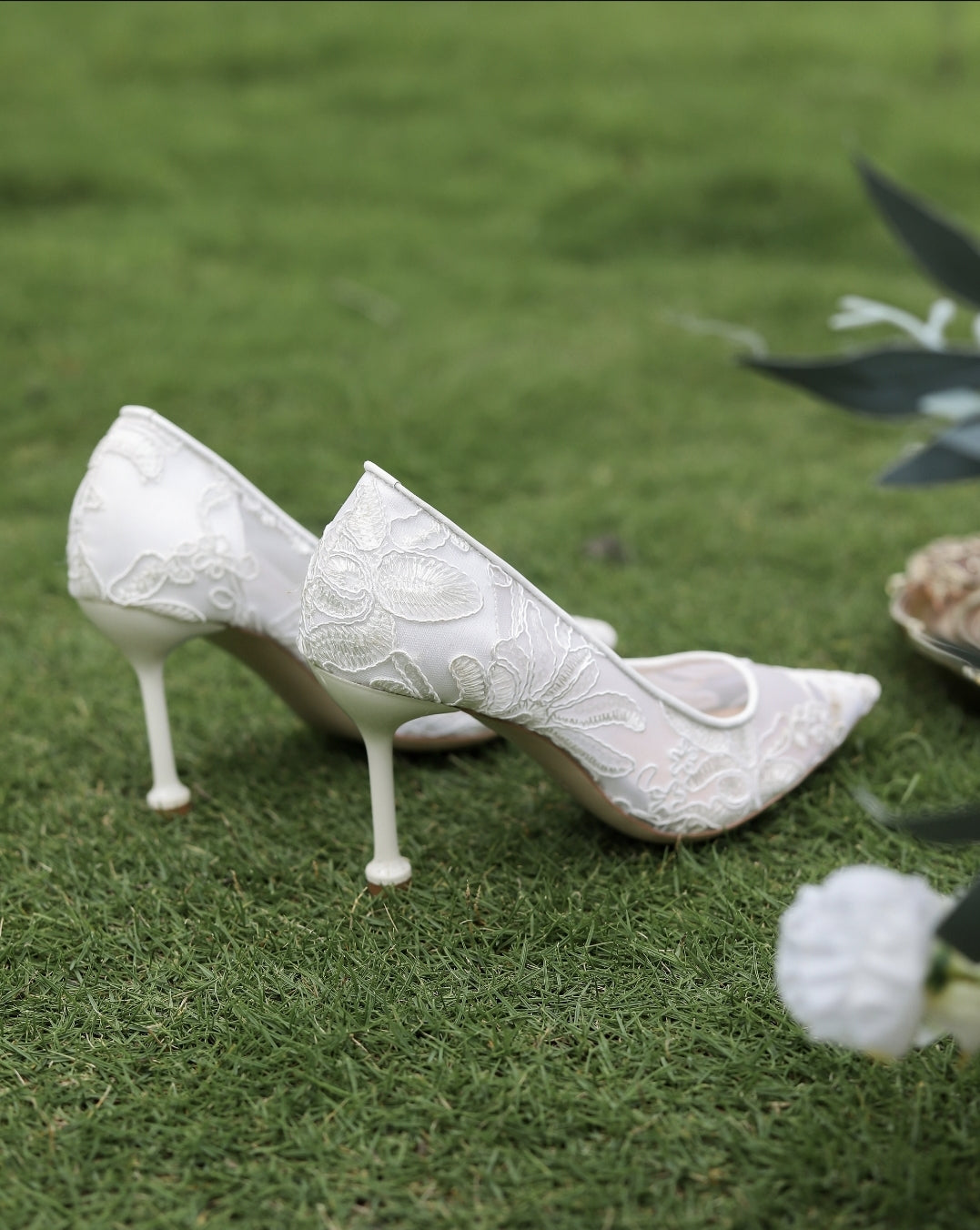 The Leila Wedding Lace White Heels
