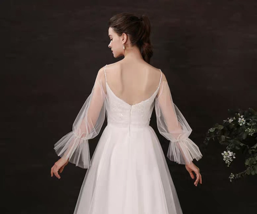 The Noval Wedding Bridal Illusion Sleeves Gown