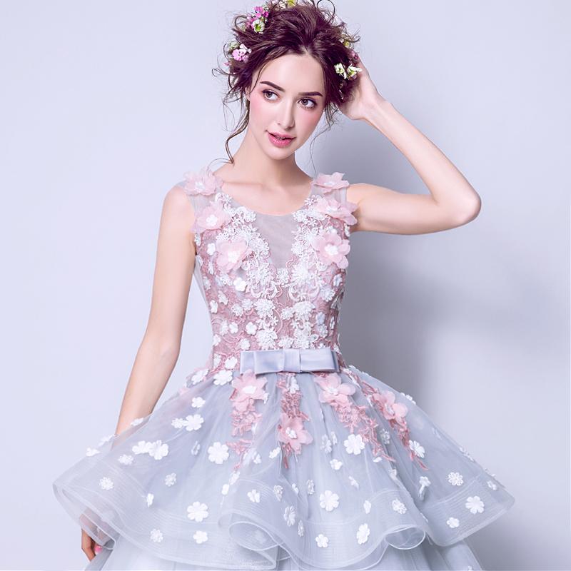 The Fleurenda Pink and Grey Flare Sleeves Gown