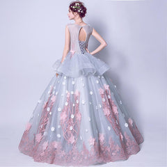 The Fleurenda Pink and Grey Flare Sleeves Gown