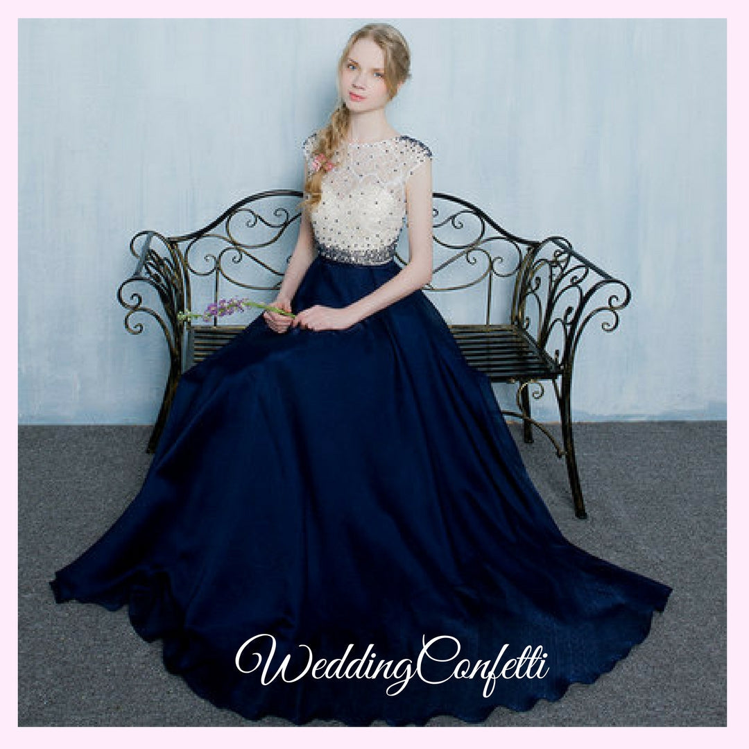 The Tabitha White Navy Blue Dress (Available in Different Lengths)