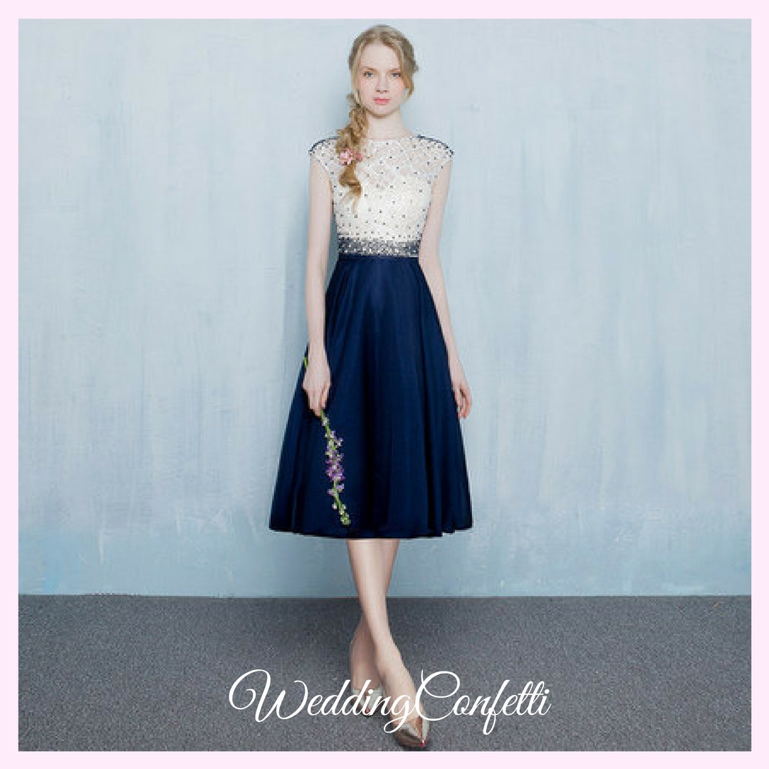 The Tabitha White Navy Blue Dress (Available in Different Lengths)