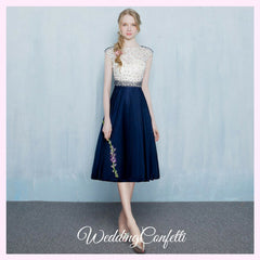 The Tabitha White Navy Blue Dress (Available in Different Lengths)