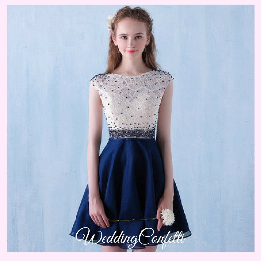 The Tabitha White Navy Blue Dress (Available in Different Lengths)