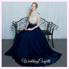 The Tabitha White Navy Blue Dress (Available in Different Lengths)