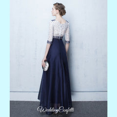 The Tabitha White Navy Blue Long Sleeves Gown