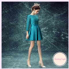 The Tessa Wedding Bridal Teal Long Sleeves Short Dress