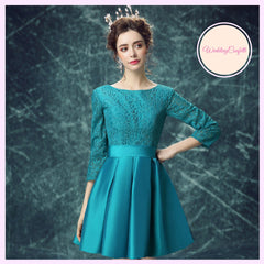 The Tessa Wedding Bridal Teal Long Sleeves Short Dress
