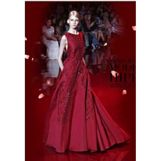 The Richeta Wine Red Sleeveless Gown