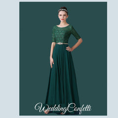 The Rosetta Black / Grey / Red / Coral / Green Lace Sleeves Evening Gown