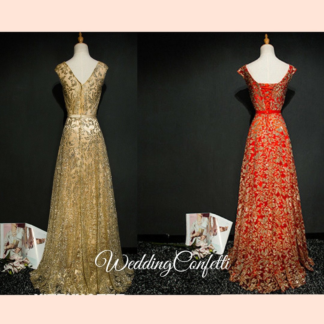 The Riselle Gold/Blue/Red Sleeveless A Line Gown