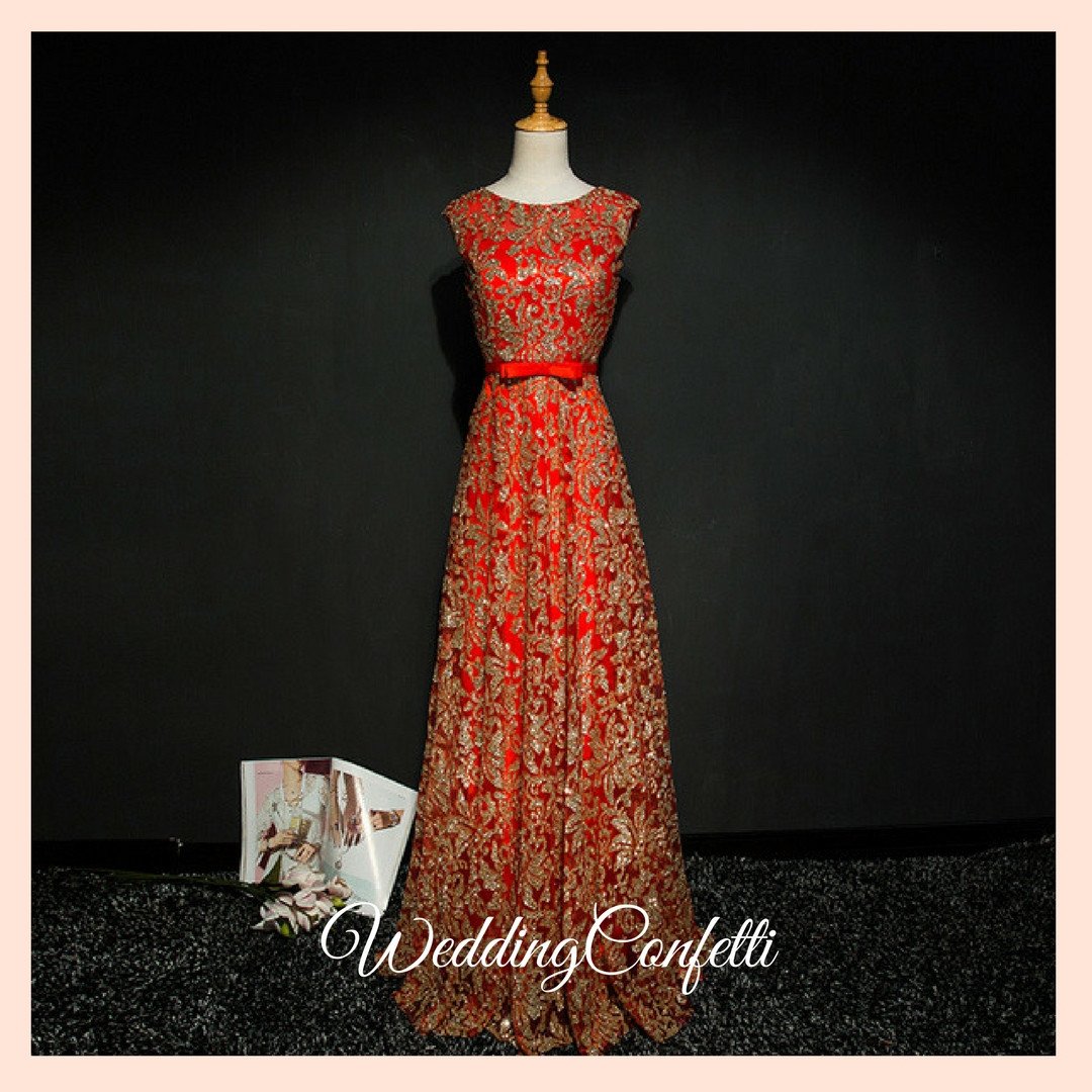 The Riselle Gold/Blue/Red Sleeveless A Line Gown