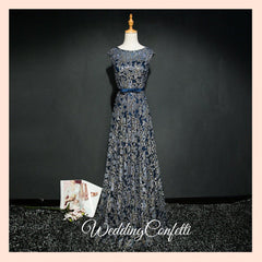 The Riselle Gold/Blue/Red Sleeveless A Line Gown