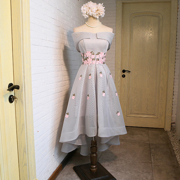 The Pentulia Tulle Off Shoulder Grey / Black Floral Gown