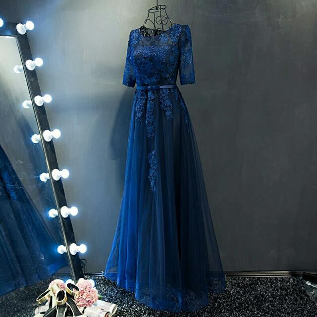 The Meredy Long Sleeve Midnight Blue Gown