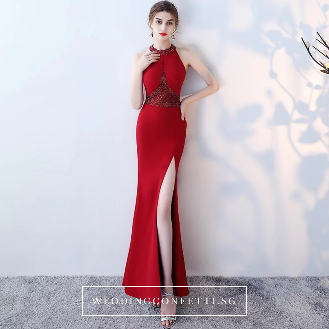 The Rolinda Red Halter Gown With Slit