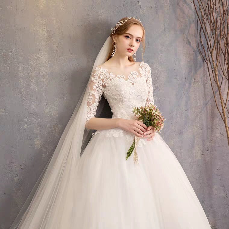The Quinlee Wedding Bridal Illusion Long Sleeves Gown